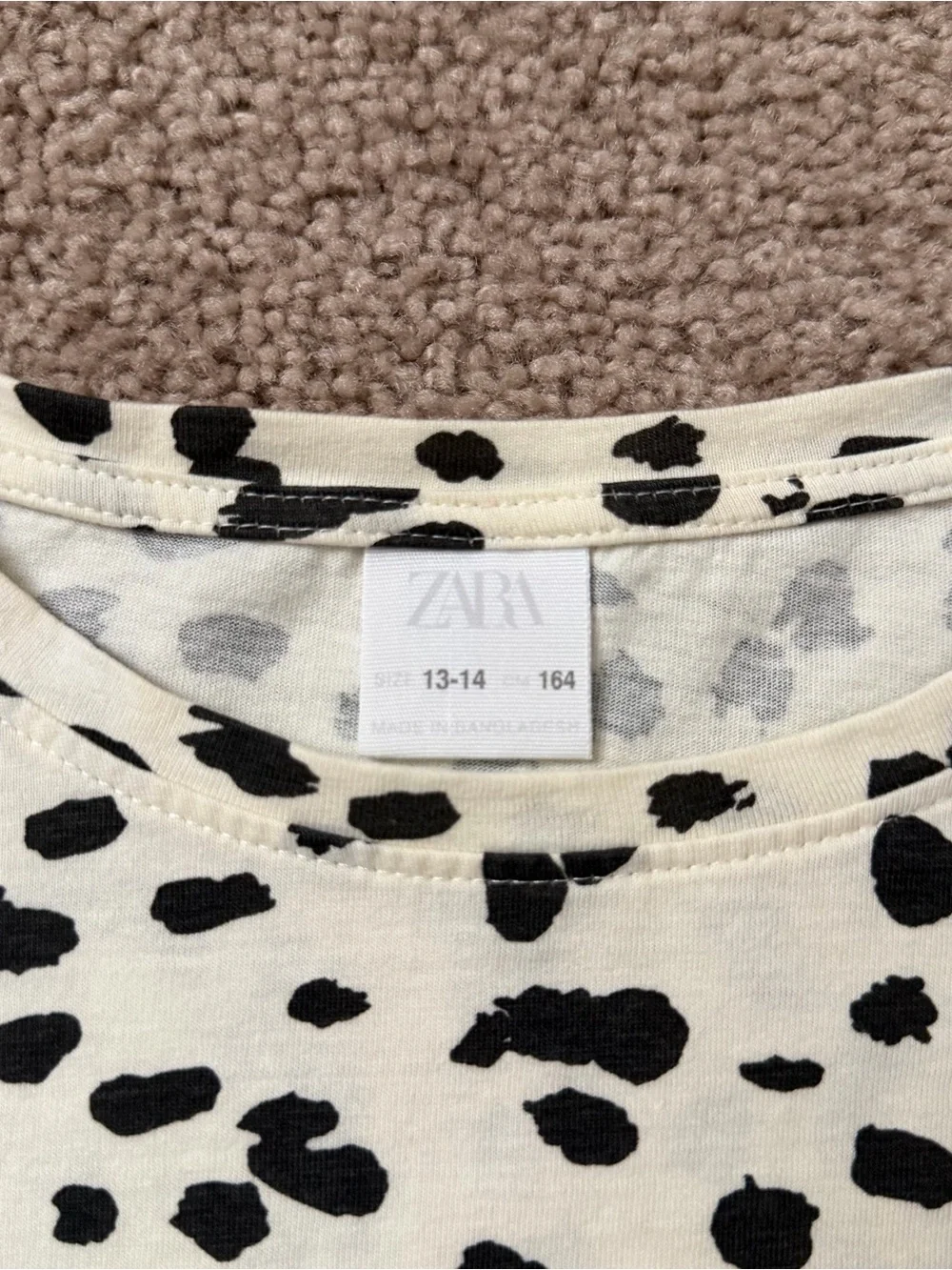 Zara Kids Cream and Black Spot Print Polkadot Cheetah Long-Sleeve Top 13-14